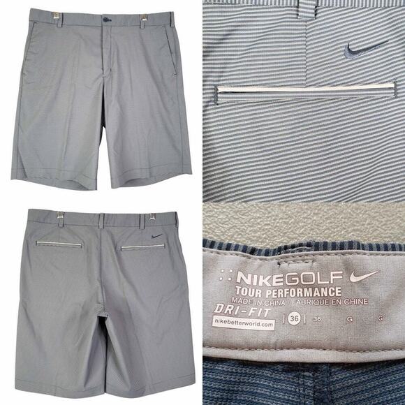 Nike Golf Shorts Tech Men’s 36 Dri-Fit Blue Striped Flat Front Chino Performance - Picture 1 of 9